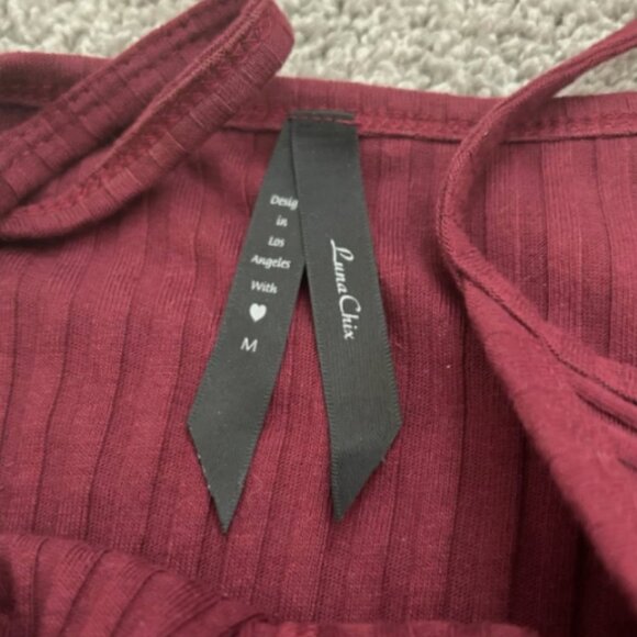 Luna Chix Burgundy Fitted Mini Dress Size Medium Tie Front Cotton Blend - Picture 3 of 7